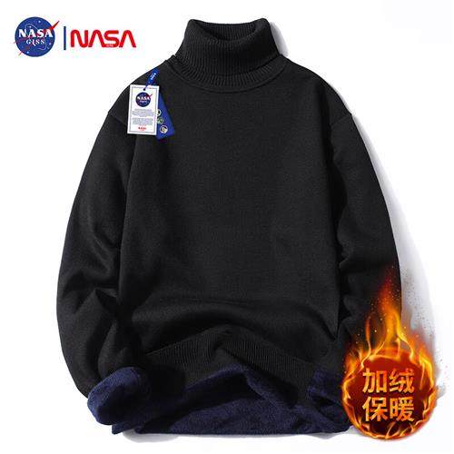 NASA GISS High Collar Sweater Male Fashion Brief Knit Cardiovert Comfort Warm Men's Clothing Blouse Black-Taobao