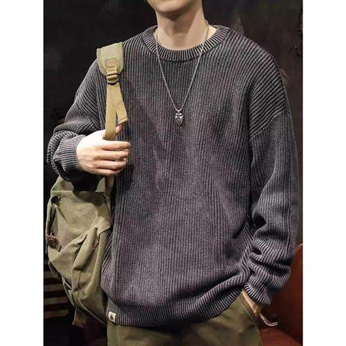 Boomers sweater male loose winter Heavy work washed retro 8 coarse needlework wool jersey men's knitwear big code beat-Taobao