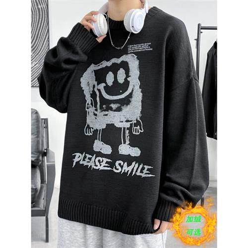 Foss Phil sweater men's autumn winter new gush sponge baby printed erodes with undershirt loose-Taobao