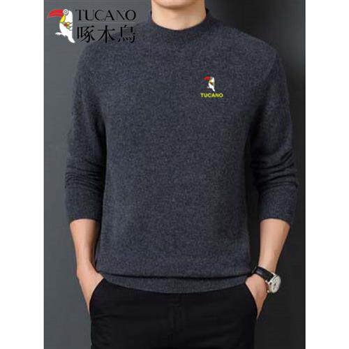 Woodpecker (brand new) sheep sweatshirt male middle-aged pure color knit cardio-hoodie winter thickening easy hitting dad-Taobao