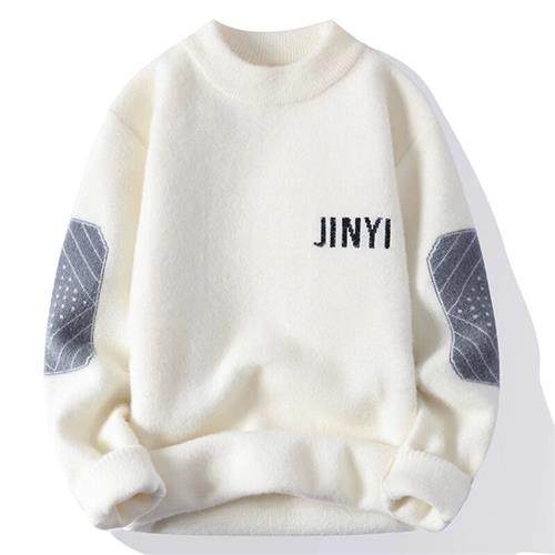 During Korean Wind Years Sweater Men's Autumn Winter Ferrets Half High Collars Bottom Stitch Jersey Men's Korean Version Trend Plus Suede Thickening-Taobao