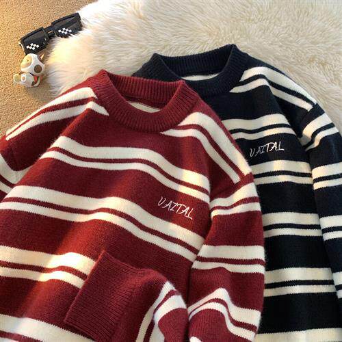 7 Superior Sweater Sweater Men Winter New Hit streaks Lazy Wind Retro-Knitted Sweatshirt Lovers Embroidered Wool-Taobao