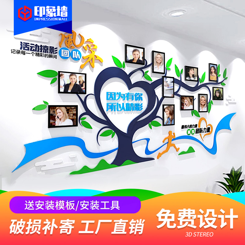 Corporate culture wall customization Company staff team style Inspirational honor list Photo display wall 3D three-dimensional