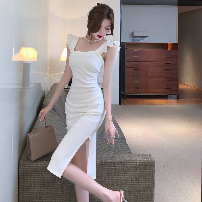 French-Style Niche Sexy White Dress 2026 New Women's Summer Slim-Fit Figure-Flattering Slit Strap Bodycon Dress