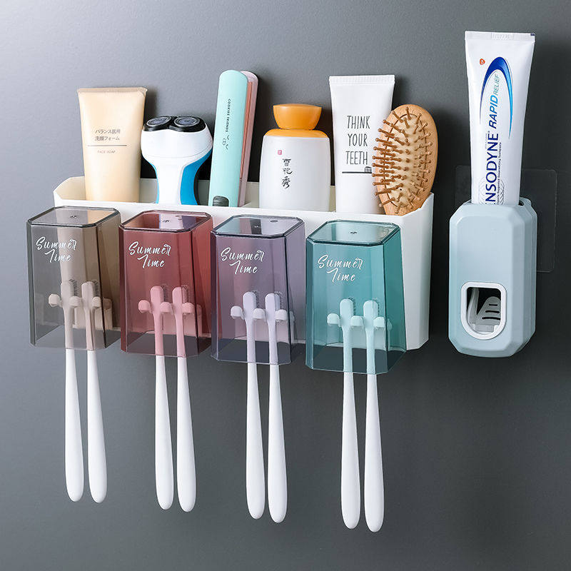 Toothbrush frame brush cup mouthwash cup hanging wall-style makeup room with wall-free wall-suction wall-suction toothbrush tooth cylinder suit