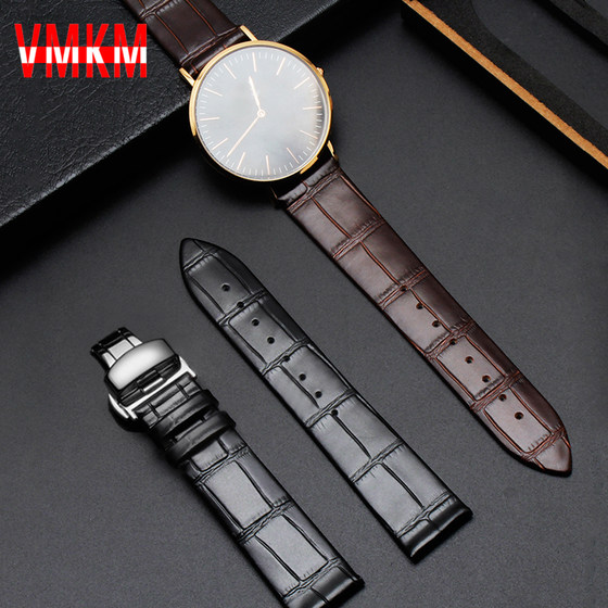Leather strap men and women butterfly buckle thin Tissot Mido watch chain substitute Rossini Longines King DW Yibo