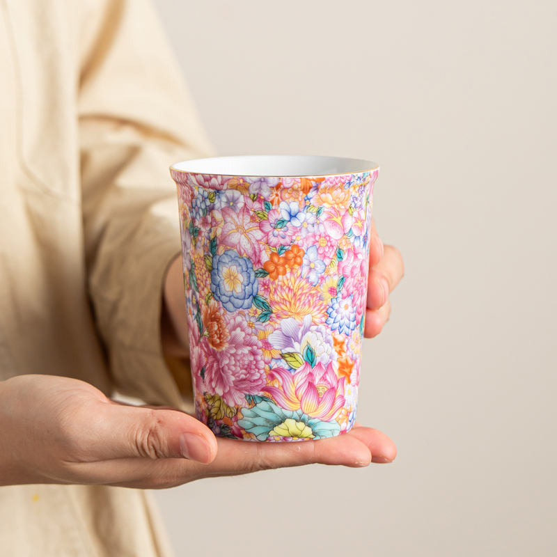 Enamel Colored Multi-Flower Coke Cup, High-End Ceramic Household Master Cup, Personal Drinking Cup, Beverage Cup, Souvenir Gift Enamel Colored Multi-Flower Coke Cup, High-End Ceramic Household Master Cup, Personal Drinking Cup, Beverage Cup, Souvenir Gift