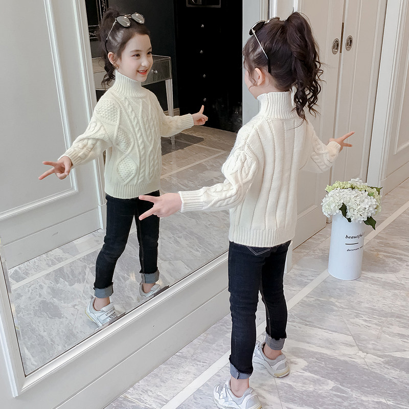 Girls sweater 2022 new autumn and winter clothes girls Western style high collar with thickened and fleece bottoming shirts children's tops