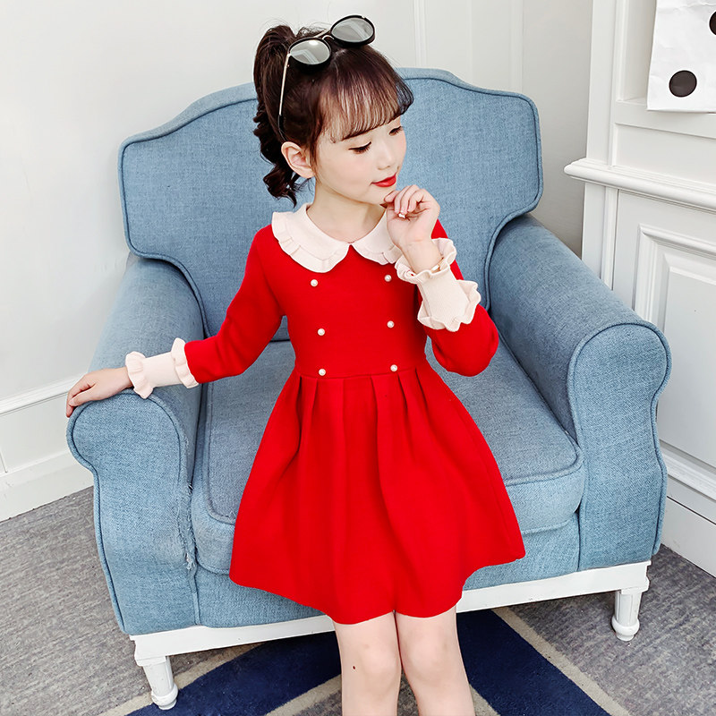 Girls' autumn and winter dresses 2022 new western style princess skirt autumn college style knitted children's sweater skirt