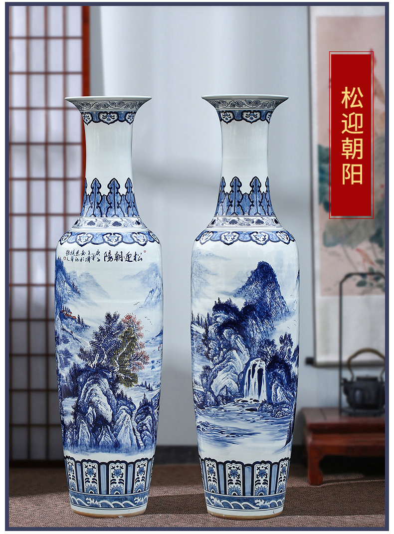 Jingdezhen ceramic antique blue - and - white decoration to the hotel the sitting room of large vase furnishing articles opening gifts large catastrophic