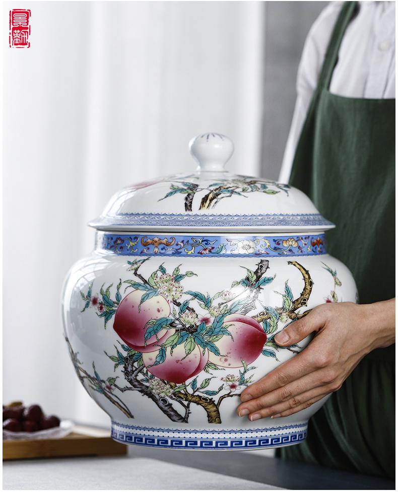 Jingdezhen ceramic storage tank with cover manual pastel Chinese medicine pot dry grain multi - functional large capacity