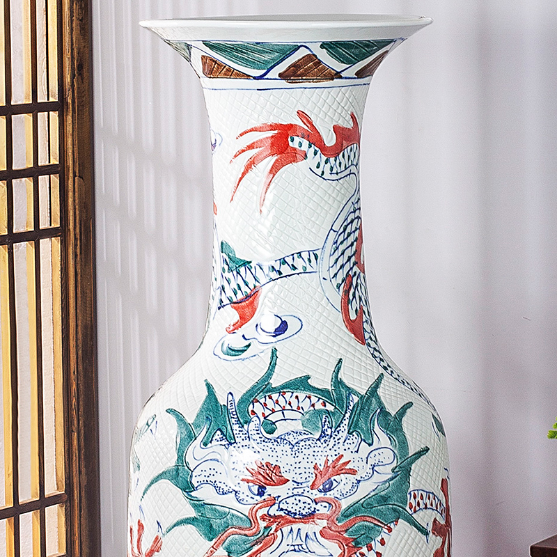 Jingdezhen ceramics antique blue and white dragon carving of large vase household hotel adornment furnishing articles