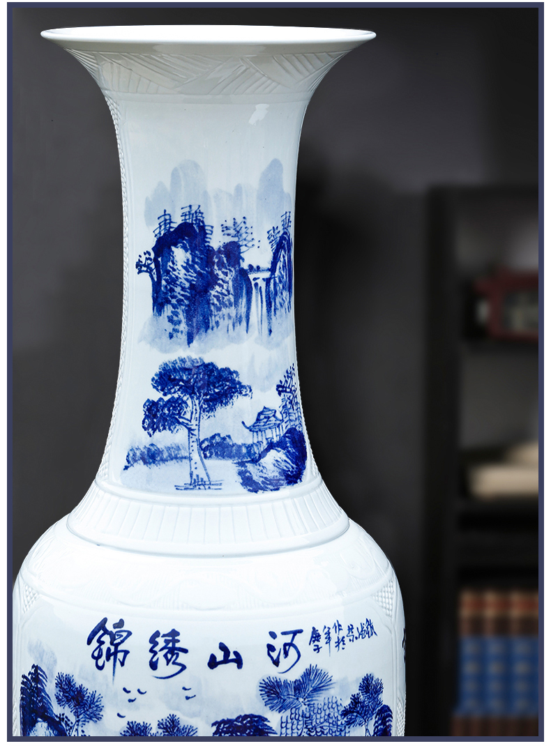 Jingdezhen ceramic antique blue - and - white decoration to the hotel porch sitting room of large vase gift to heavy large furnishing articles