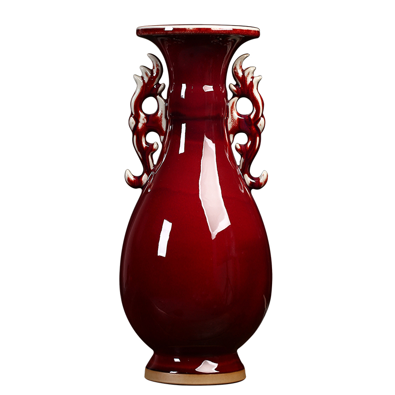 Jun porcelain of jingdezhen ceramics color glaze okho spring ears ruby red vase Chinese domestic act the role ofing handicraft furnishing articles