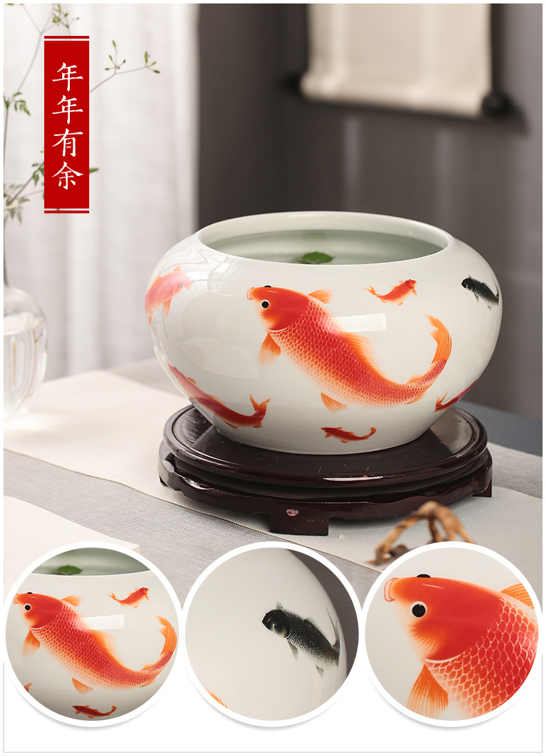 Jingdezhen ceramic aquarium fish furnishing articles the tortoise cylinder water lily bowl of water basin cylinder shallow lotus home fish ornament