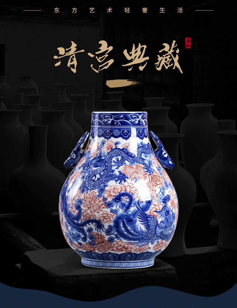 Restoring ancient ways of jingdezhen ceramic vases, youligong blue double ears to watch the sitting room porch decorate household furnishing articles