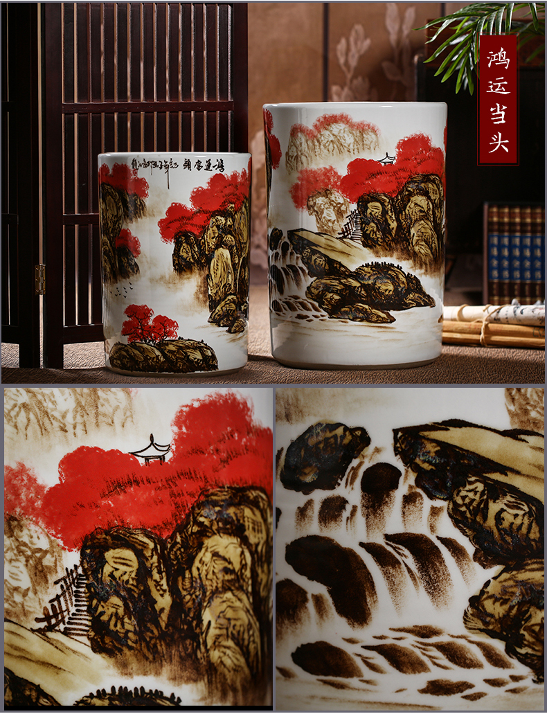 Hand - made vases quiver of jingdezhen ceramics painting and calligraphy calligraphy and painting scroll cylinder barrel landing a large sitting room home furnishing articles