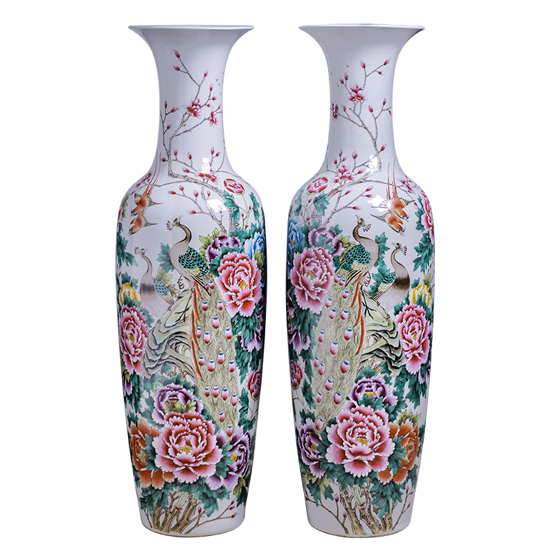 Jingdezhen ceramics hand - made peacock bottles of feng shui hotel sitting room adornment big furnishing articles furnishing articles of large vase