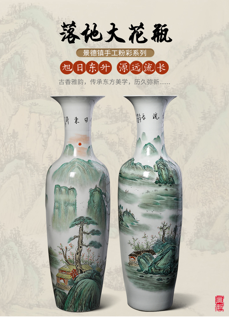 Sun dongsheng jingdezhen ceramics of large vases, hand - made pastel landscape porcelain furnishing articles sitting room adornment