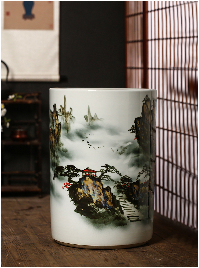 Hand - made vases quiver of jingdezhen ceramics painting and calligraphy calligraphy and painting scroll cylinder barrel landing a large sitting room home furnishing articles