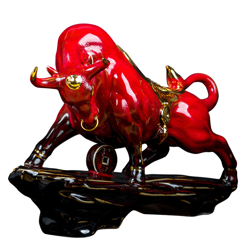 Bullish red ceramic its cattle furnishing articles bull mascot town house sitting room adornment Chinese arts and crafts