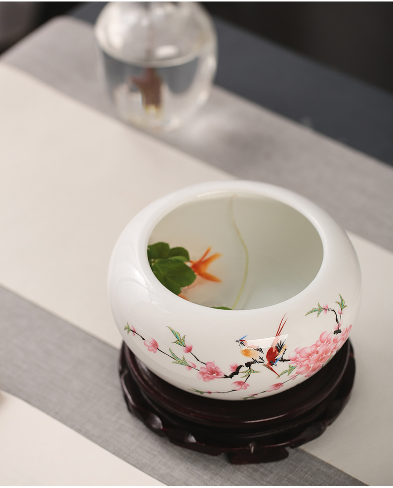 Jingdezhen ceramic aquarium fish furnishing articles the tortoise cylinder water lily bowl of water basin cylinder shallow lotus home fish ornament