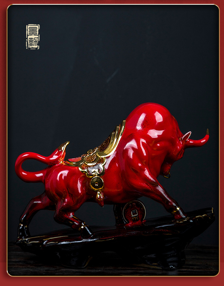 Bullish red ceramic its cattle furnishing articles bull mascot town house sitting room adornment Chinese arts and crafts