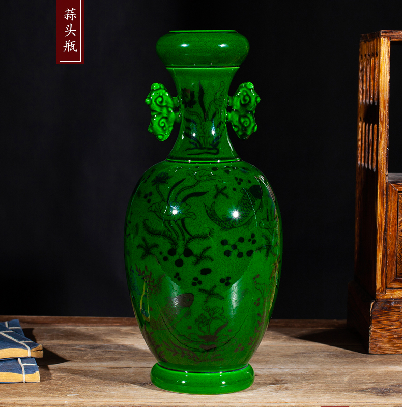 Open the slice 218 jingdezhen ceramic antique Chinese green glaze glaze vase home furnishing articles art porcelain