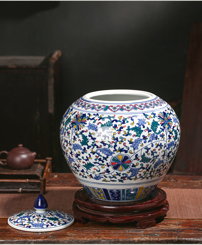 Jingdezhen ceramics craft creative blue - and - white, colorful new Chinese style sitting room adornment is placed large storage tank