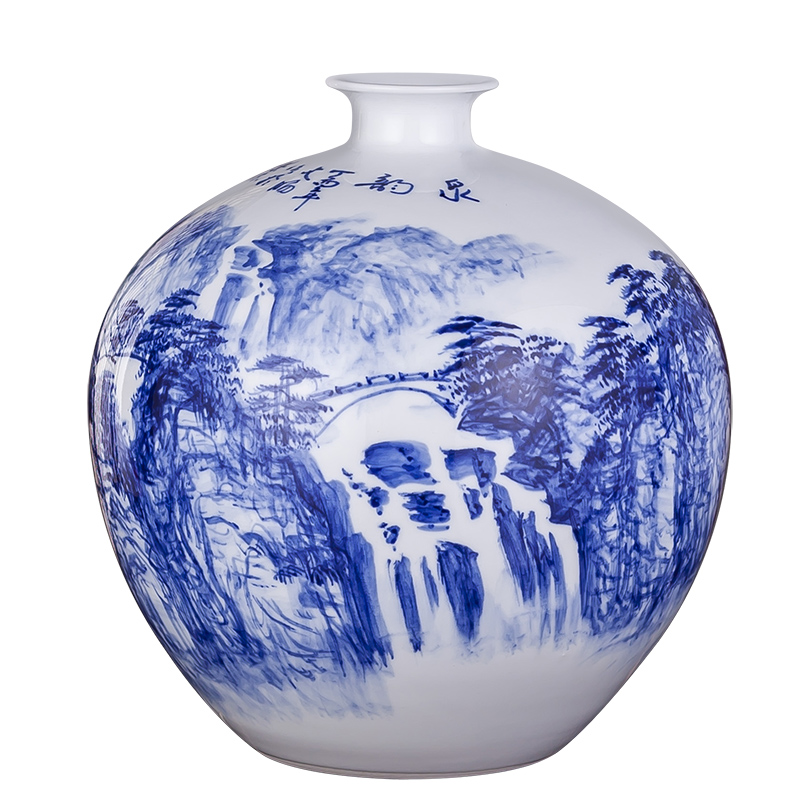 The Master of jingdezhen famous blue and white ten catties outfit Wu Wenhan hand - made ceramic terms bottle 10 jins jars jugs seal