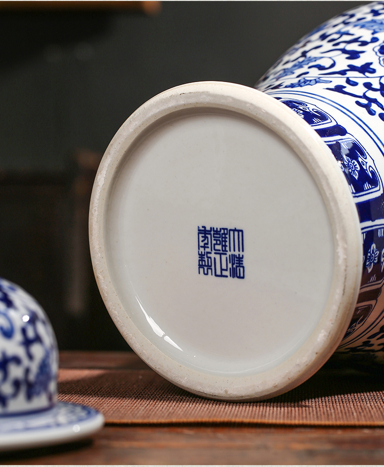 Jingdezhen ceramics general antique blue and white porcelain jar ceramic furnishing articles large storage tank Chinese style household ornaments