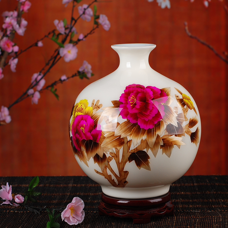 Jingdezhen ceramic vase landing 138 modern Chinese red peony straw vase home furnishing articles sitting room