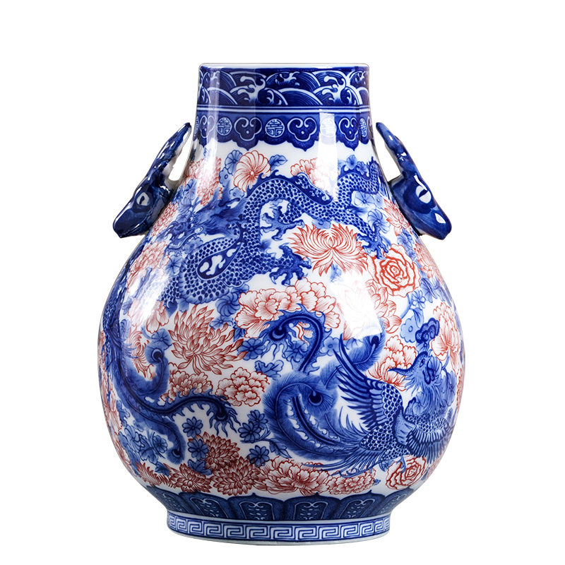 Restoring ancient ways of jingdezhen ceramic vases, youligong blue double ears to watch the sitting room porch decorate household furnishing articles