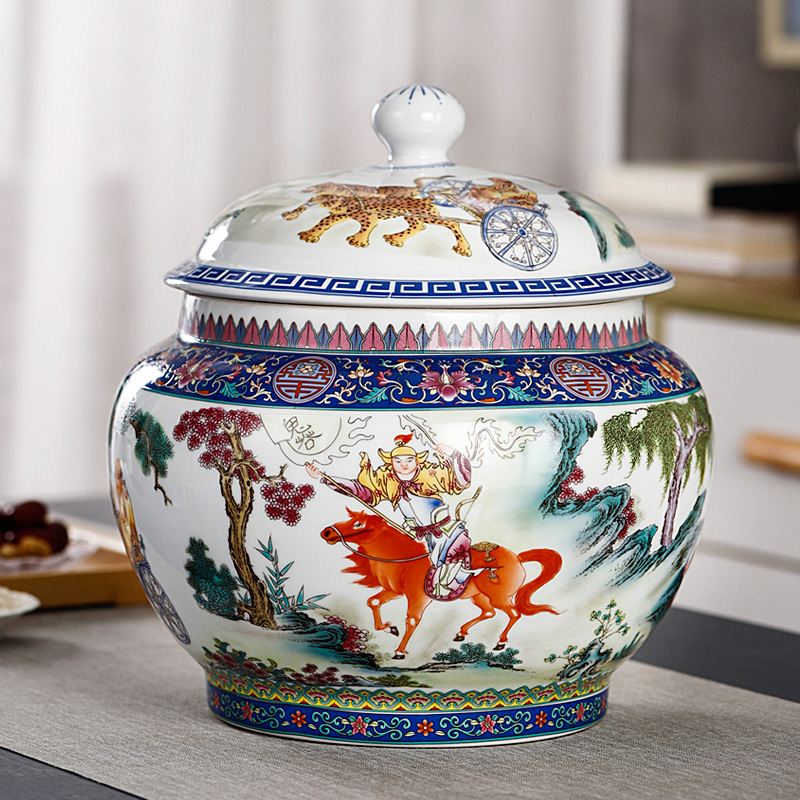 Jingdezhen pastel storage tank checking ceramic with cover grain in traditional Chinese medicine food rice, cooking pot pot furnishing articles