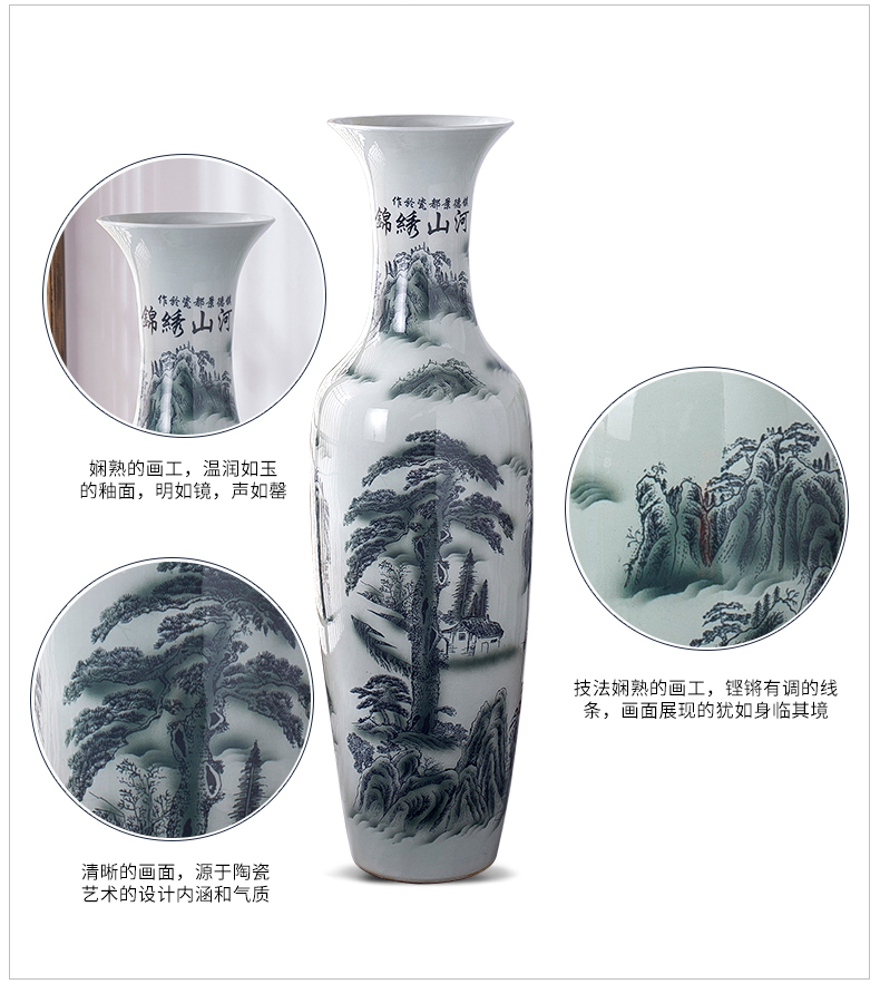 Jingdezhen ceramic vase big sitting room place floor hotel opening gifts guest - the greeting pine modern decoration