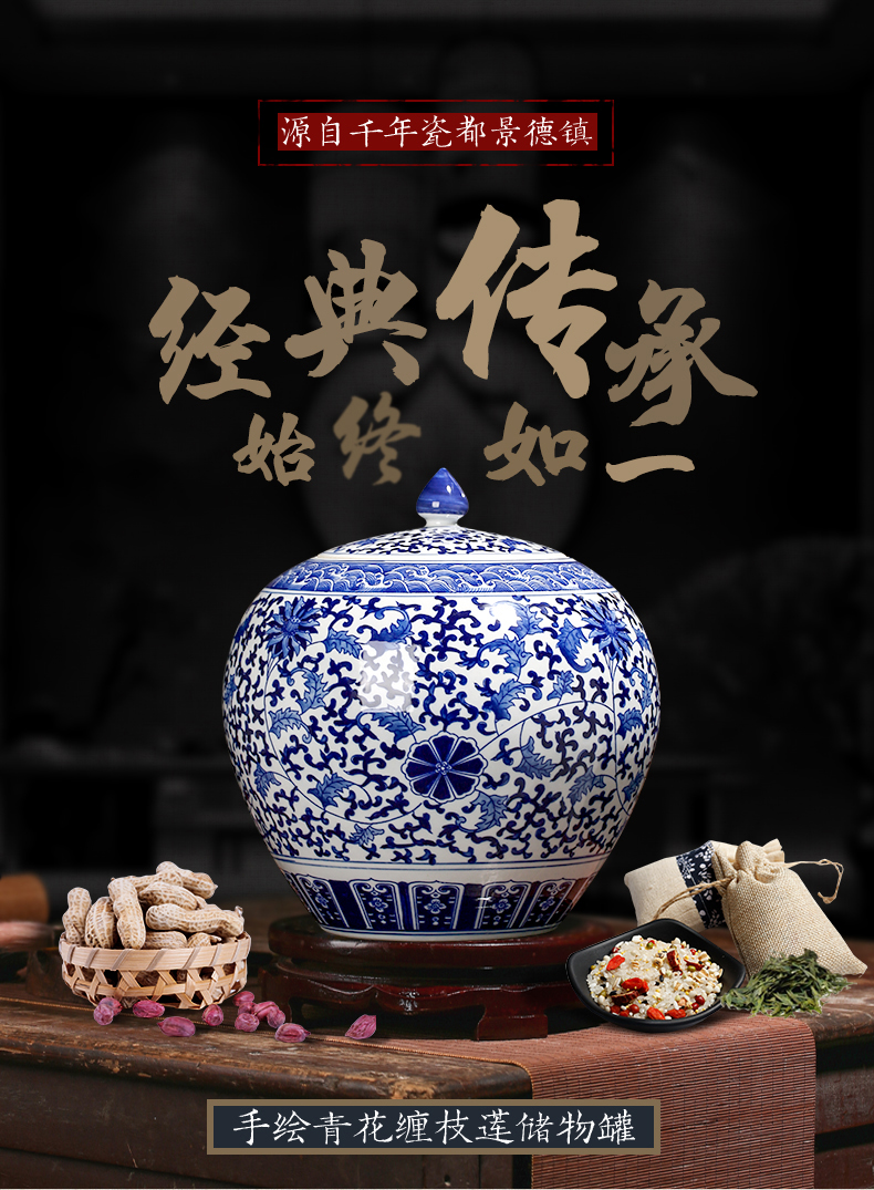 Jingdezhen ceramics craft creative blue - and - white, colorful new Chinese style sitting room adornment is placed large storage tank