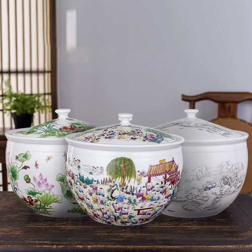 478 Jingdezhen Ceramic Rice Tank Rice Bucket Buck Box 10 Catties 20 кг, покрытый ремнями, хранилище.
