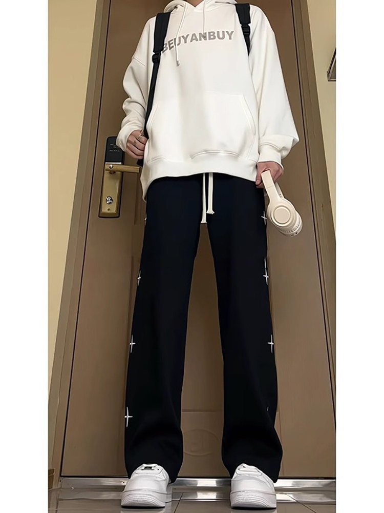 Gray Hip-Hop Sweatpants for Women, Loose Straight-Leg Street Dance Jazz Wide-Leg Sports Pants for Autumn and Winter, Suitable for Middle and High School Students