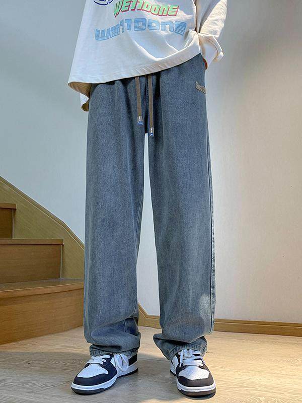 High-Waisted Straight-Leg Elastic Waist Jeans for Women, Plus Size, Loose Fit, Summer, Petite, American Retro, Thin Wide-Leg Pants