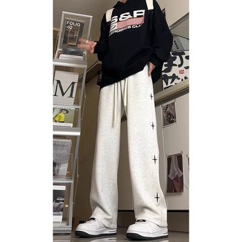 Gray Hip-Hop Sweatpants for Women, Loose Straight-Leg Street Dance Jazz Wide-Leg Sports Pants for Autumn and Winter, Suitable for Middle and High School Students