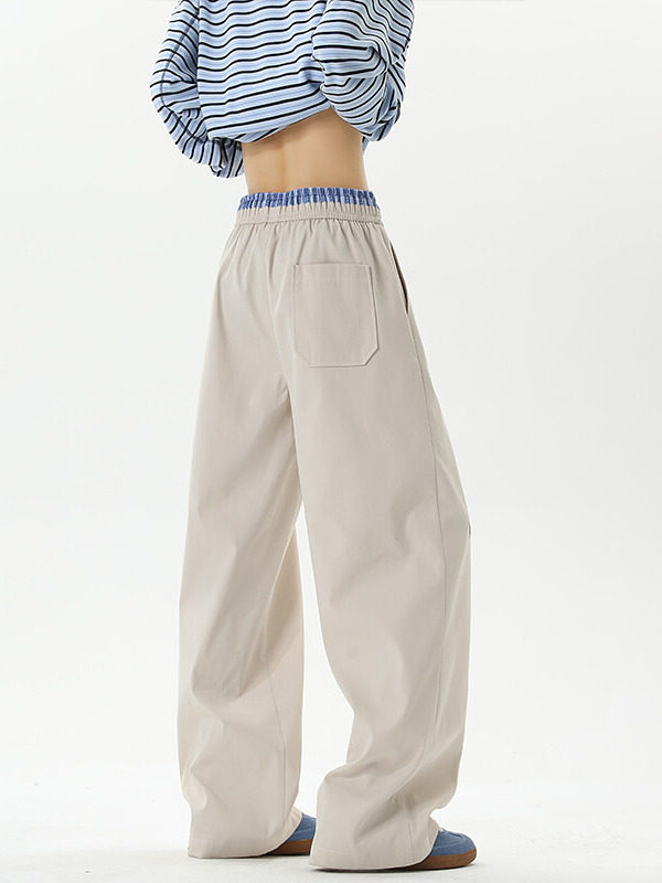 Puppy Embroidered Elastic Waist Pants for Petite Women, Autumn and Winter Sports Loose Straight-Leg Wide-Leg Trousers for Middle and High School Students