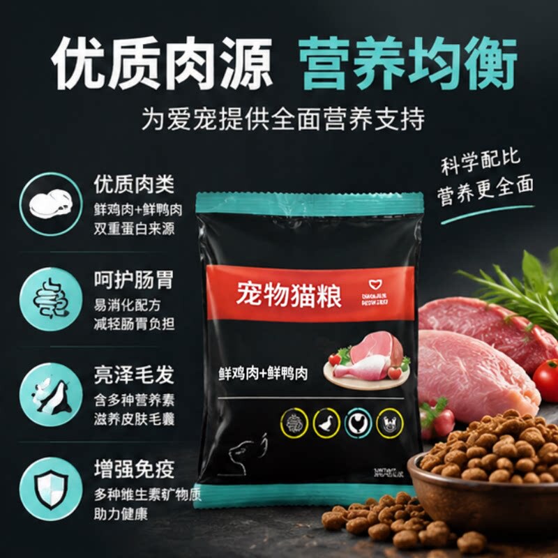 Portable Fresh Meat Cat Food for Outings, Trial Pack, Individually Sealed, Prevents Moisture Return, Prebiotics Protect the Digestive System