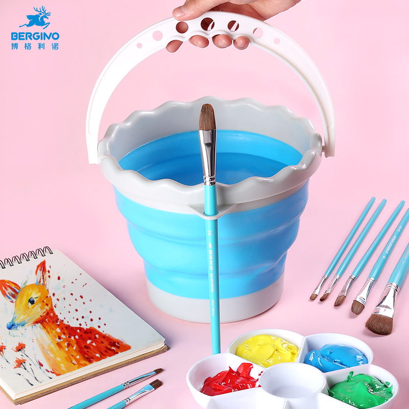 Berglino portable portable removable bucket Gouache watercolor art special Chinese painting color pigment painting washing brush small bucket Telescopic multi-function silicone washing pen bucket Small shabu-shabu pen holder