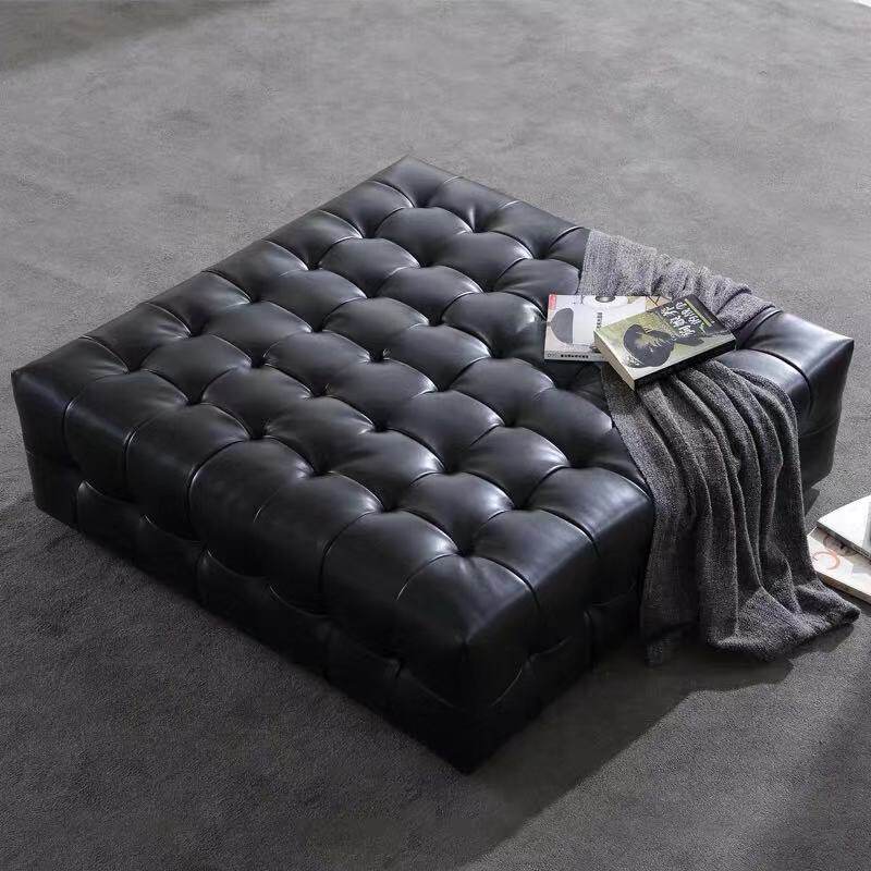 Modern genuine leather shoe changing shoes stool clothing shop cloakroom black square sofa stool living-room tea table stool door hall leather mound