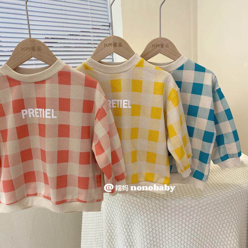 Children's Clothing Loose Casual Plaid Round Collar Blouse 2021 Spring Autumn New Exterior Wearing Korean version Kindergarten Jacket Tide