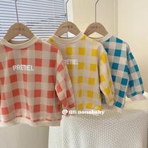Childrens Clothing Loose Casual Plaid Round Collar Blouse 2021 Spring Autumn New Exterior Wearing Korean version Kindergarten Jacket Tide