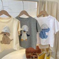 Children short sleeves T-shirt cartoon 2021 Summer new men and women 100 hitch bottom t cotton summer dress blouse for children