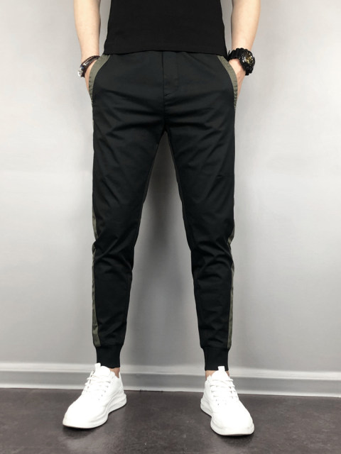 2023 Spring and Autumn Men's Slim Fit Small Leg Pants Thick Harem Pants Korean Style Striped Leg Pants Trendy Men's Versatile Casual Pants