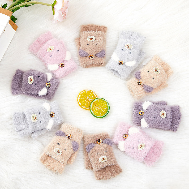 Girl gloves children's gloves overhead winter lovely warm princess student write five fingers girl half fingers