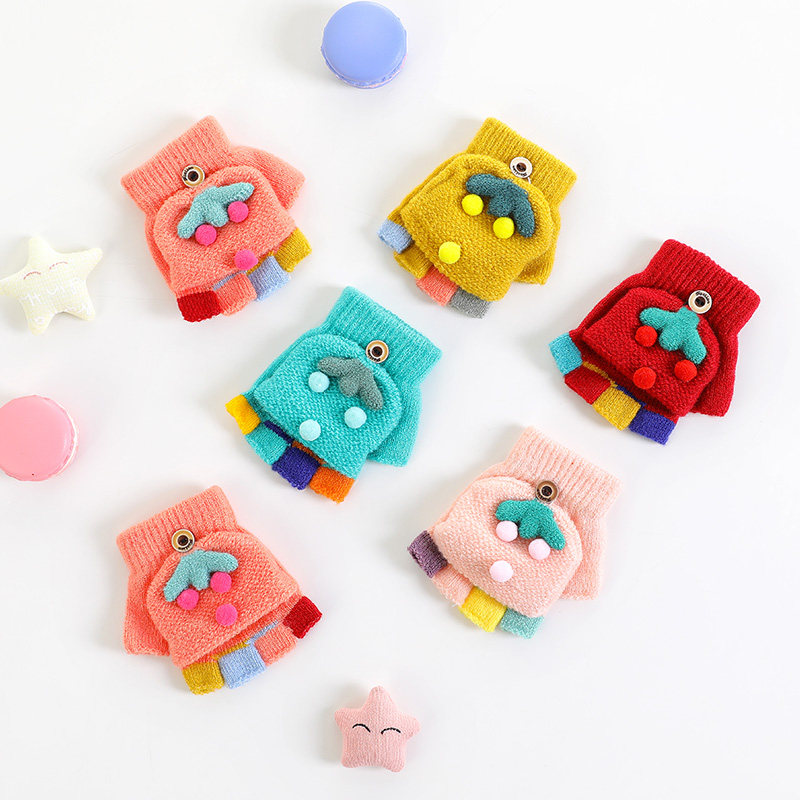 Children's gloves winter warm girls cute half finger five finger clamshell children baby boy baby 1-2-3 years old